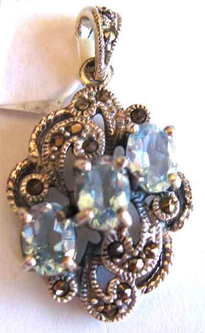 Sterling Silver , Marcasite and Blue Topaz  Pendant.