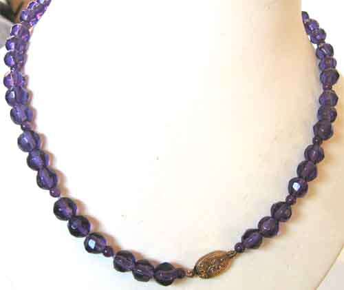 Genuine Faceted Amethysts Necklace with Silver Clasp