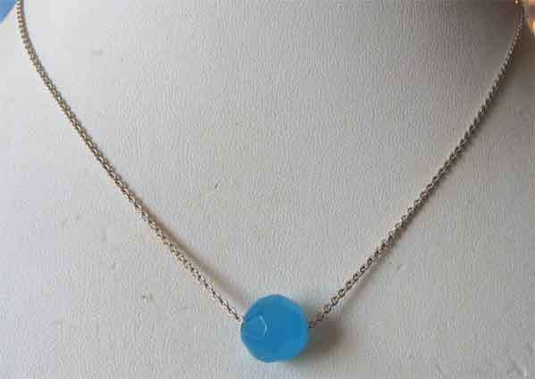 925 Sterling Siver Chain and Blue Agate Faceted Bead.