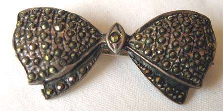 Sterling Silver and Marcasite `` Bow `` Brooch