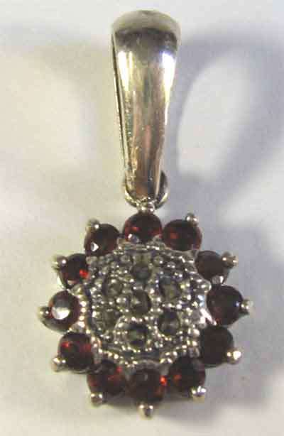 Sterling Silver, Marcasite and Garnets Pendant.