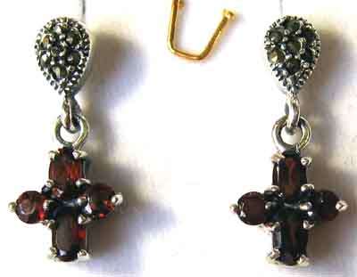 Cute, Silver , Marcasite and Genuine Garnets Earrings.