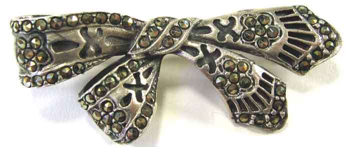 Beautiful Sterling Silver and Marcasite " Bow " Brooch.