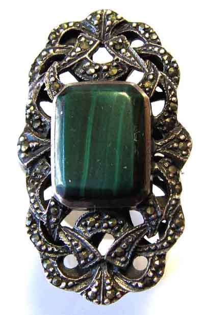 Sterling Silver , Marcasite and Malacaite Ring.