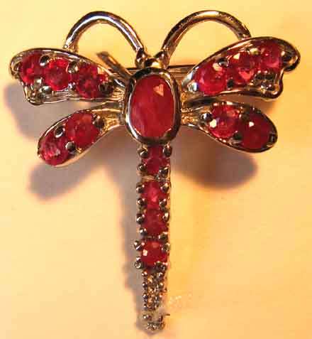 Attractive Sterling Silver and Rubies " Dragonfly "  Brooch