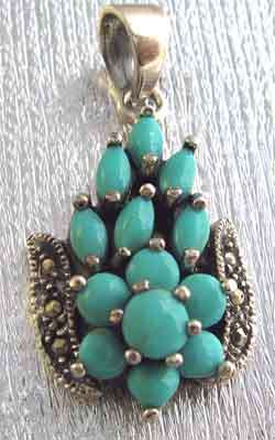 Lovely, 925 Sterling Silver, Marcasite and Turquoise Pendant.