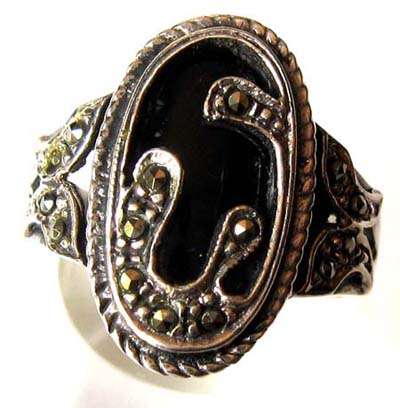 925 Sterling Silver, Marcasite,  and Black Onyx  Ring.