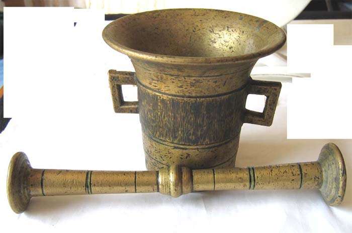 Antiq- Heavy Brass Pestel and Mortar