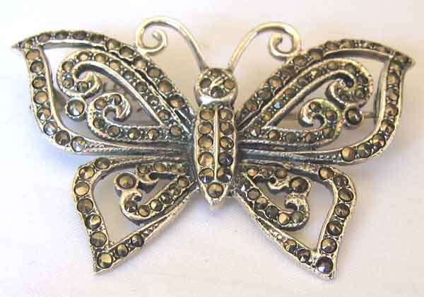 Sterling Silver , Marcasite ,`` butterfly `` Brooch.