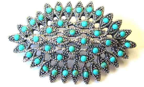 STUNNING  STERLING SILVER AND   TURQUOISE BROOCH