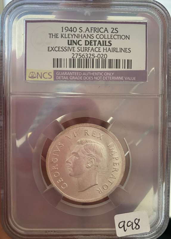 1940 South African 2s NGC slabbed coin UNC Details Surface hairlines sems harsh. The Klynhans Coll