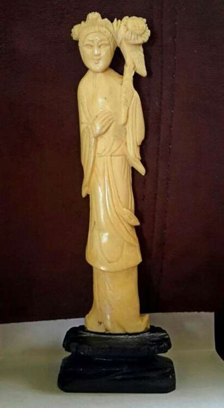 Intricately carved oriental figure from genuine Hippo Tooth Ivory on a base - rare!