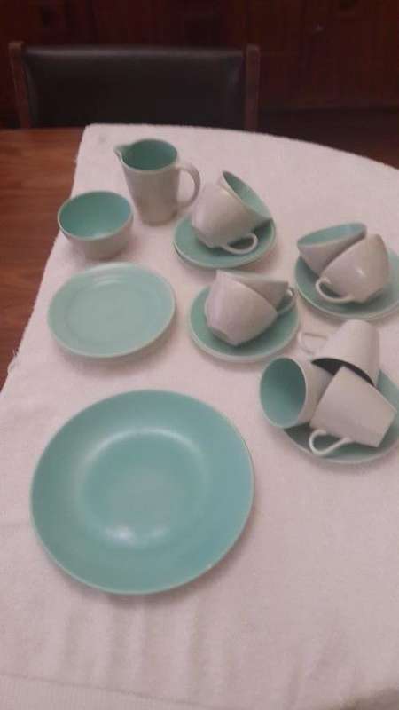 26 piece Poole Porcelain Grey / Turquoise Blue Tea / Coffee set including side plates approx 1950