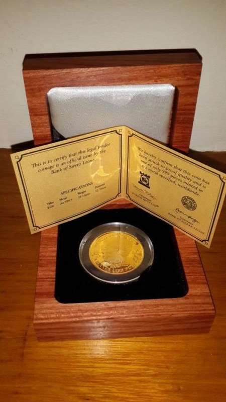 2004 Nelson Mandela 1 oz gold proof coin 999 minted at Pobjoy Mint for Sierra Leone $500 coin