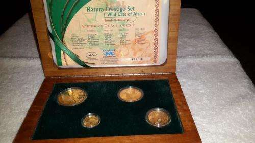 2004 #NATURA PRESTIGE 24 CARAT GOLD 4 COIN SET - WILD CATS OF AFRICA / CARACAL #459 of 700 MINTED