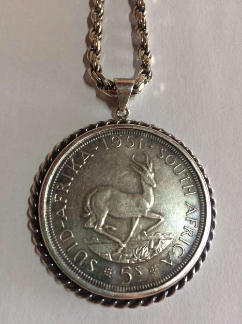 1951 South African 5 Shillings in 9ct Silver neglace