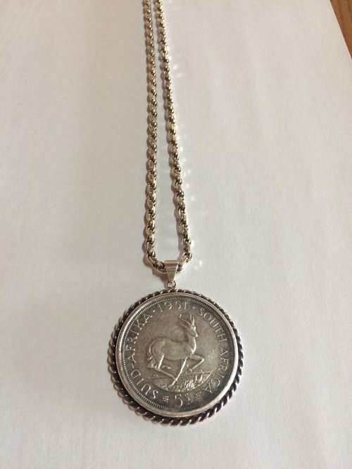 1951 South African 5 Shillings in 9ct Silver neglace