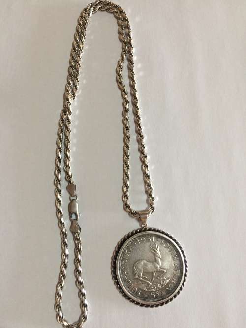 1951 South African 5 Shillings in 9ct Silver neglace