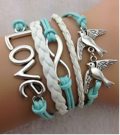 Love, Dove, Infinity leather bracelet - Blue