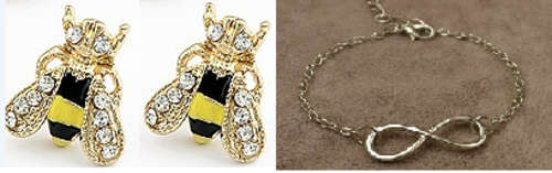 Combo - Silver infinity bracelet + Bee(yellow) earrings