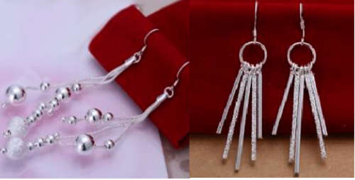 Sterling Silver Chandelier Earrings - Balls/Lines