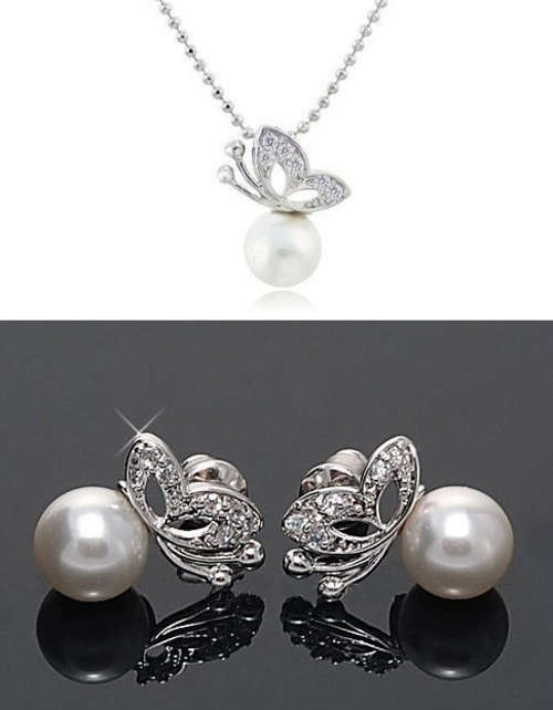 Butterfly Pearl - Earrings and Necklace set