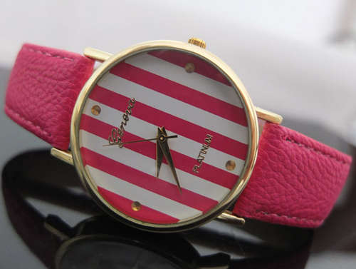 New Geneva Leather style Womens wristwatch - Pink