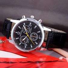 Black Men's leather watch - Black dial