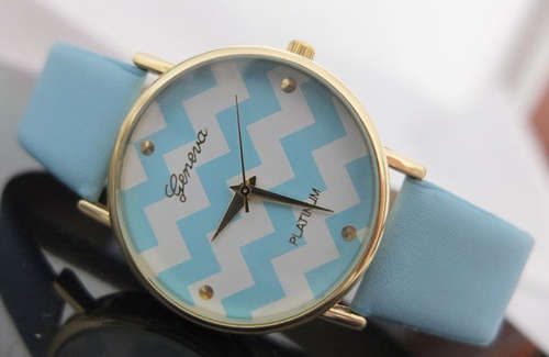 Geneva Leather style Womens wristwatch - Sky Blue