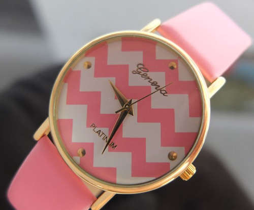 Geneva Leather style Womens wristwatch - Pink