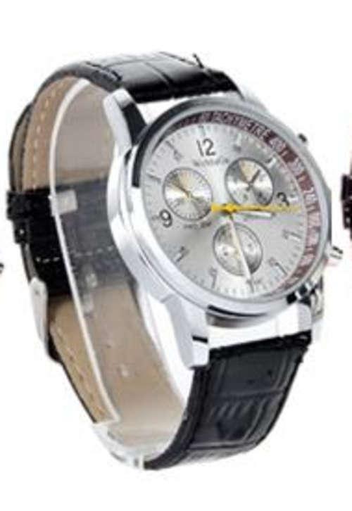 Black Men's leather watch - Silver dial