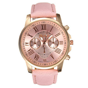 Geneva Womens Pink Leather Strap Watch