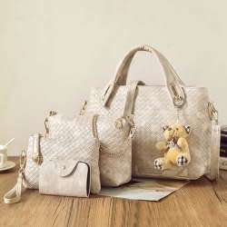 4 Pieces Textured PU Leather Handbag Set