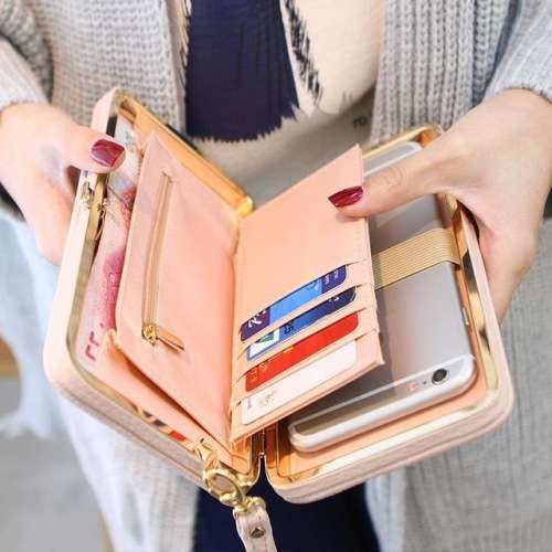 3 In 1 - Purse Wallet, Small Clutch and Phone holder in Pink