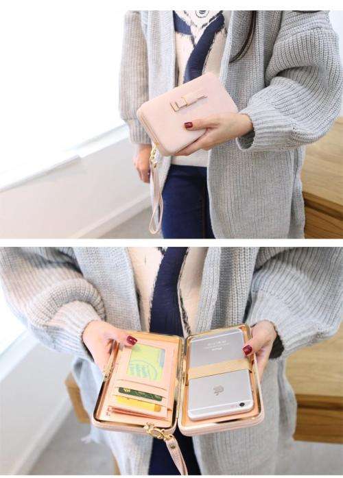 3 In 1 - Purse Wallet, Small Clutch and Phone holder in Pink
