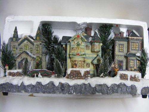 X- mass town scene with colorful changing LED lights, 220V adapter included