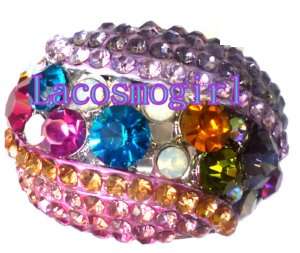 Multi coloured simulated diamante's tibetan silver ring - Size 17, 18
