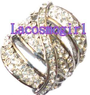 Clear simulated diamante's tibetan silver ring - Size 17