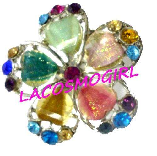 LARGE FLOWER RHINESTONE RING - ADJUSTABLE BAND