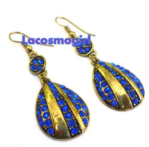 Antique earrings with blue colour diamantes - 5.5cm