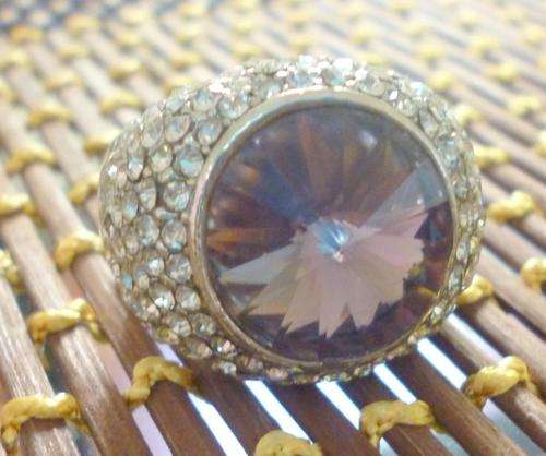 Large grey diamante encrusted with simulated diamante's tibetan silver ring - Size 18