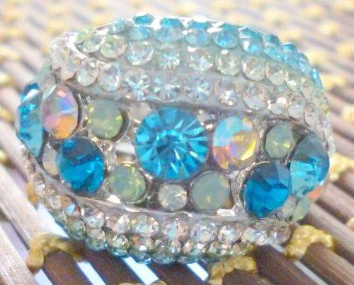 Multi blues simulated diamante's tibetan silver ring - Size 18