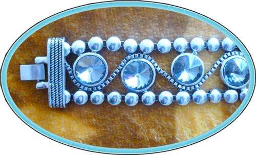 Elegant Chunky Tibetan Silver bracelet with large grey Rhinestones in an organza gift bag