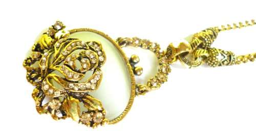 Elegant antique necklace with a pretty cream opal bead and diamantes in an organza gift pouch