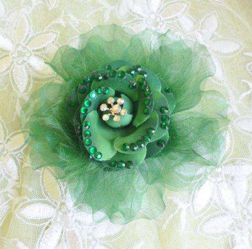 2 in 1 hair  clip and pin on organza flower - 10cm