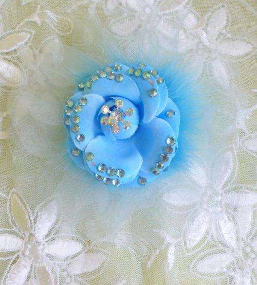 2 in 1 hair  clip and pin on organza flower - 10cm