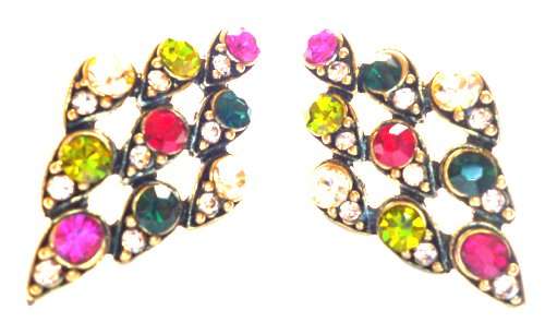 Antique Diamond Shape Multi Colour Diamante Earrings - 33mm X 20mm - in an organza pouch