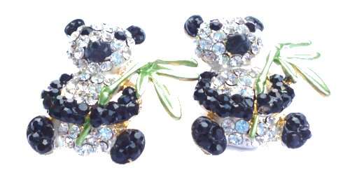 Diamante encrusted Panda Bear earrings - 29mm X 23mm - in an organza gift bag