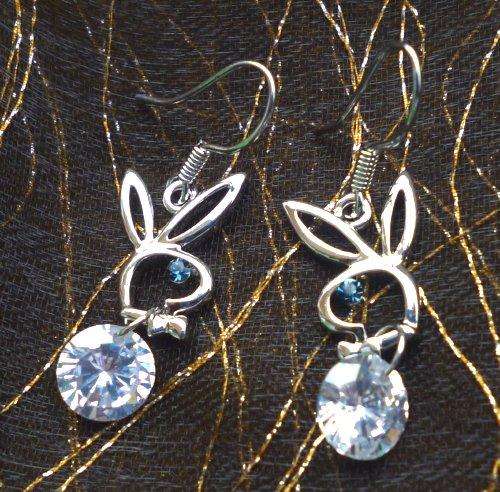 Silver Playboy Earrings with Diamantes - 30mm - in an organza pouch