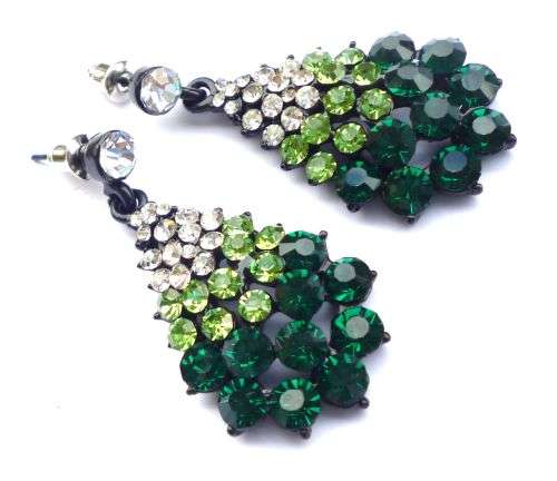 3 Tone Diamante Tear Drop Earrings - 41mm - in an organza pouch
